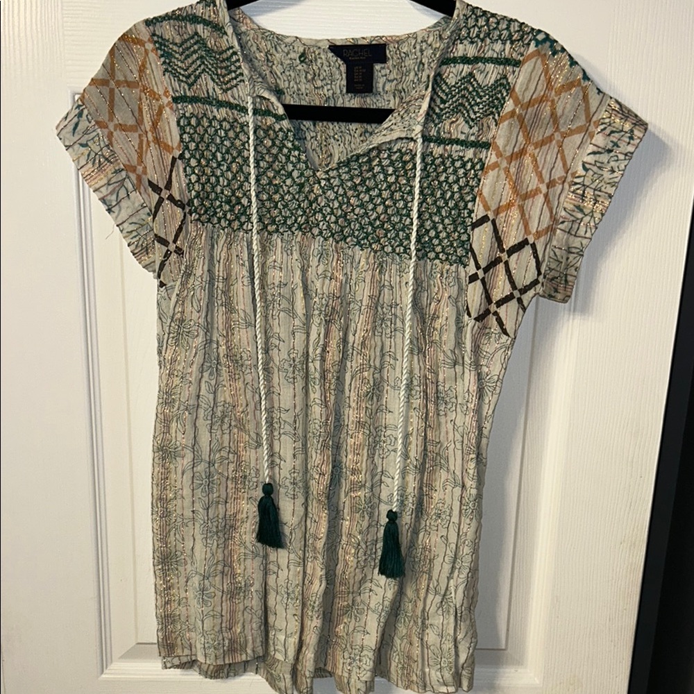 Bohemian Green, Gold, & Cream Women's Top